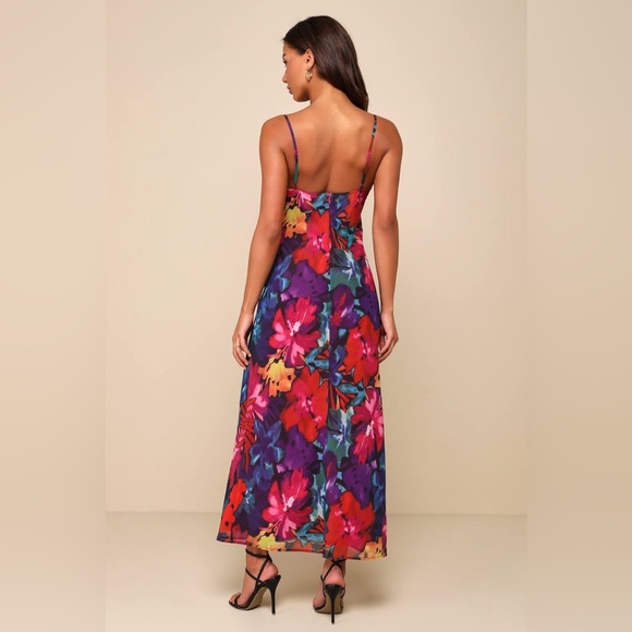 LULUS Meant to Amaze Black Multi Abstract Floral Cowl Slip Maxi Dress size M - Picture 2 of 9